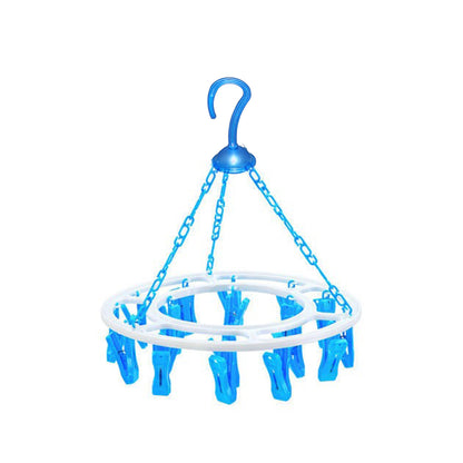 Plastic Round Cloth Drying Hanger with 24 Clips Foldable 360° Rotating Laundry Clip Rack for Socks Underwear Baby Clothes Bras Towels and Delicate Garments (Multicolour) (1 Pc)