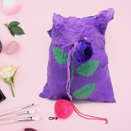 Foldable Rose Shape Reusable Nylon Shopping Bag with Pocket Size Cover for Grocery, Travel and Everyday Use