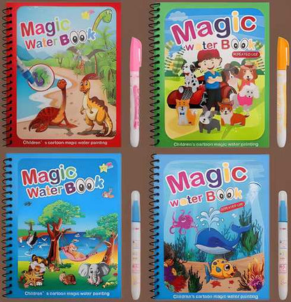 Reusable Magic Water Quick Dry Book for Kids | 4 Books Set with Water Pen | Multi-Color