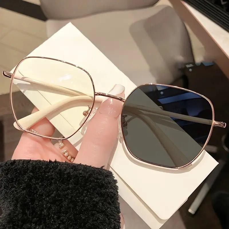 Photochromic Color Changing Sunglasses for Women | Full Rim Square Round Metal Frame