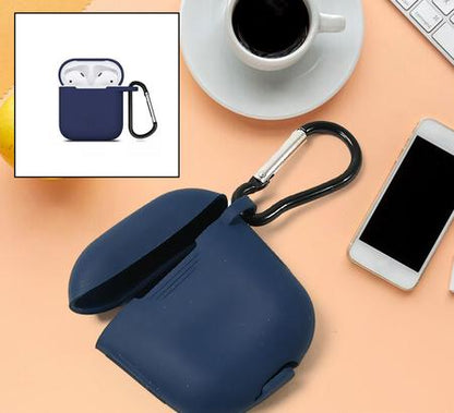 Silicone Shockproof Protection Wireless Headphones Carrying Box Cover with Metal Keychain – Protective Anti-Slip Earbuds Case Cover for Bluetooth Headphones Charging Case (1 Pc)