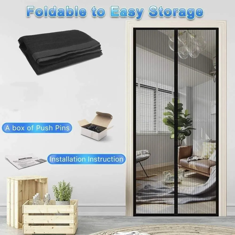 Door Curtain - Magnetic Mesh Screen Net for Home (Pack of 2, Black, 90x210 cm)