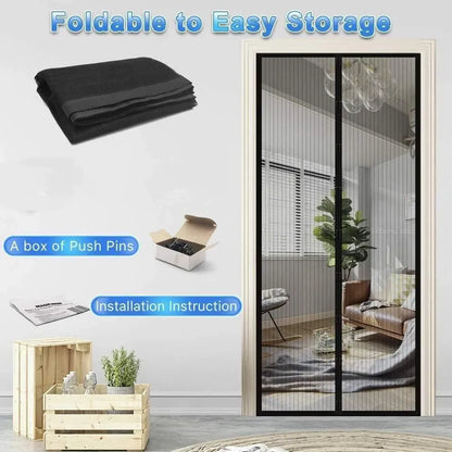 Door Curtain - Magnetic Mesh Screen Net for Home (Pack of 2, Black, 90x210 cm)