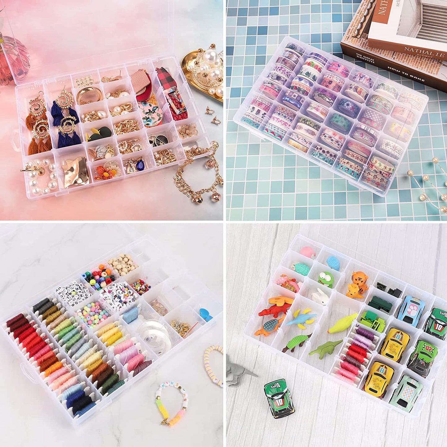 36 Grids Clear Plastic Organizer Jewelry Storage Box with Adjustable Dividers, Transparent Multipurpose Storage Box (1 Pc)