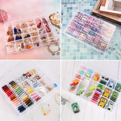 36 Grids Clear Plastic Organizer Jewelry Storage Box with Adjustable Dividers, Transparent Multipurpose Storage Box (1 Pc)