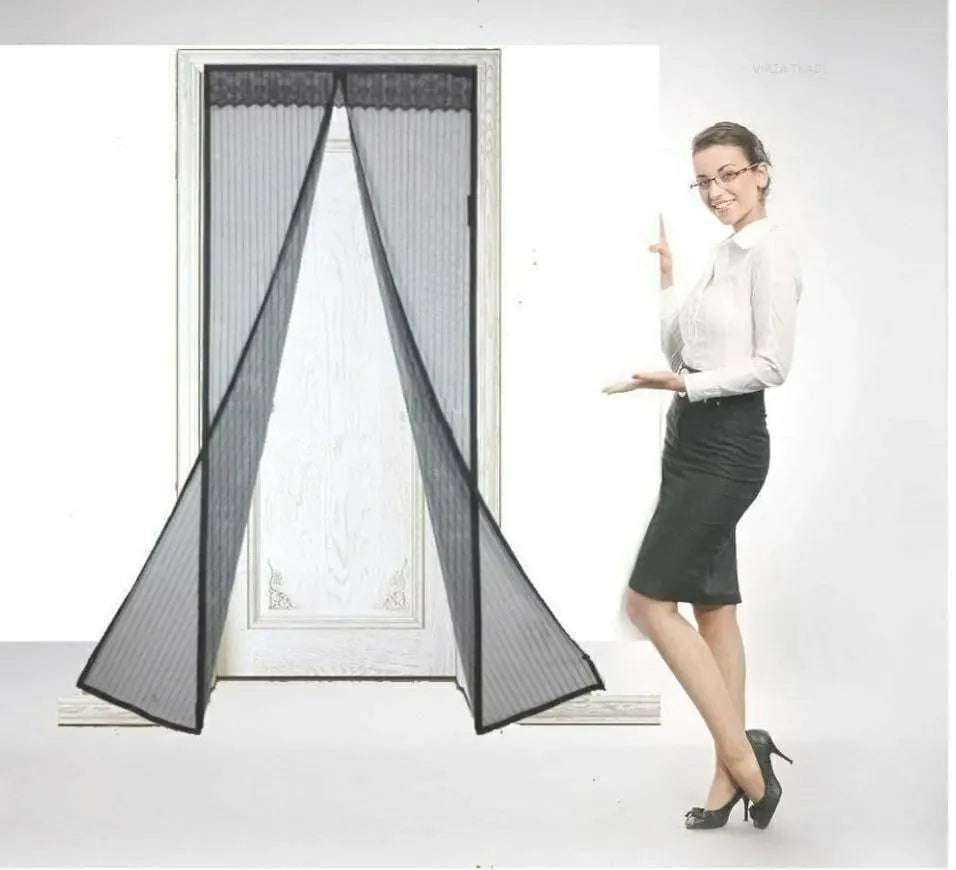 Door Curtain - Magnetic Mesh Screen Net for Home (Pack of 2, Black, 90x210 cm)
