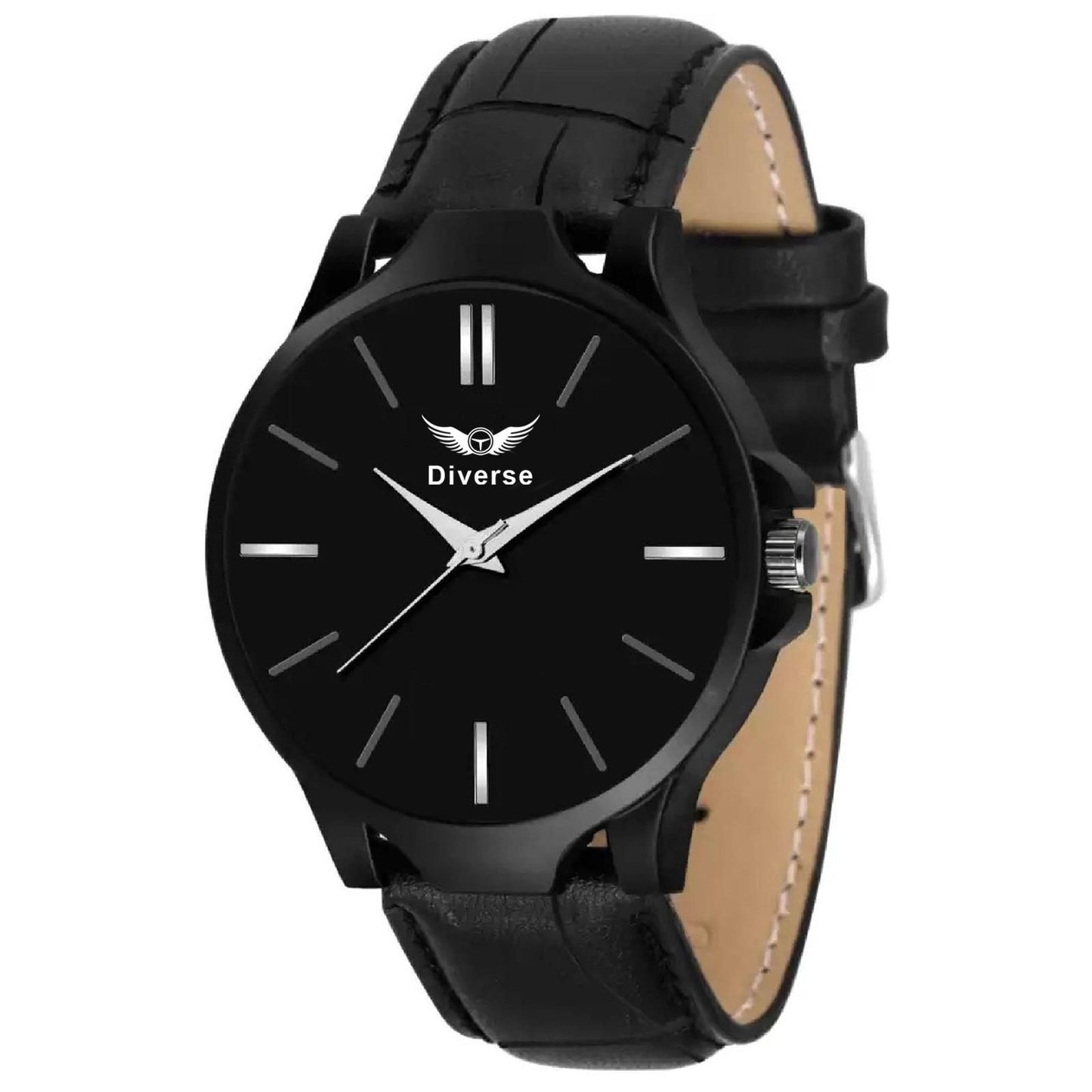 Men's Analog Leather Watch - Black