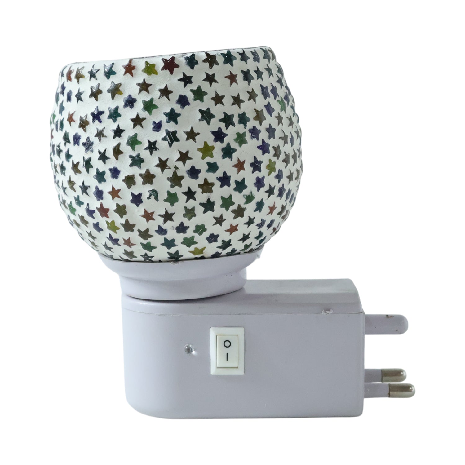 Decorative Star Pattern Mosaic Glass Plug In Night Lamp with On Off Switch Warm Ambient LED Light for Bedroom Living Room Hallway and Home Decor 1 Piece