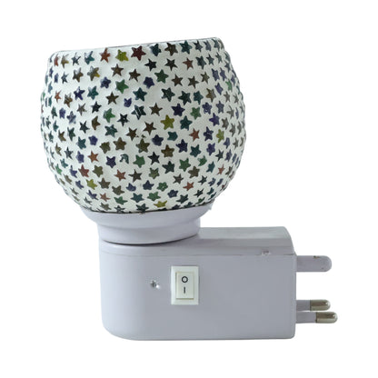 Decorative Star Pattern Mosaic Glass Plug In Night Lamp with On Off Switch Warm Ambient LED Light for Bedroom Living Room Hallway and Home Decor 1 Piece