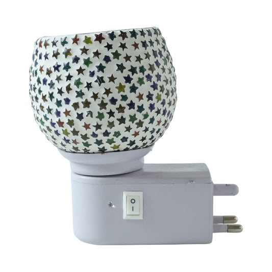 Decorative Star Pattern Mosaic Glass Plug In Night Lamp with On Off Switch Warm Ambient LED Light for Bedroom Living Room Hallway and Home Decor 1 Piece