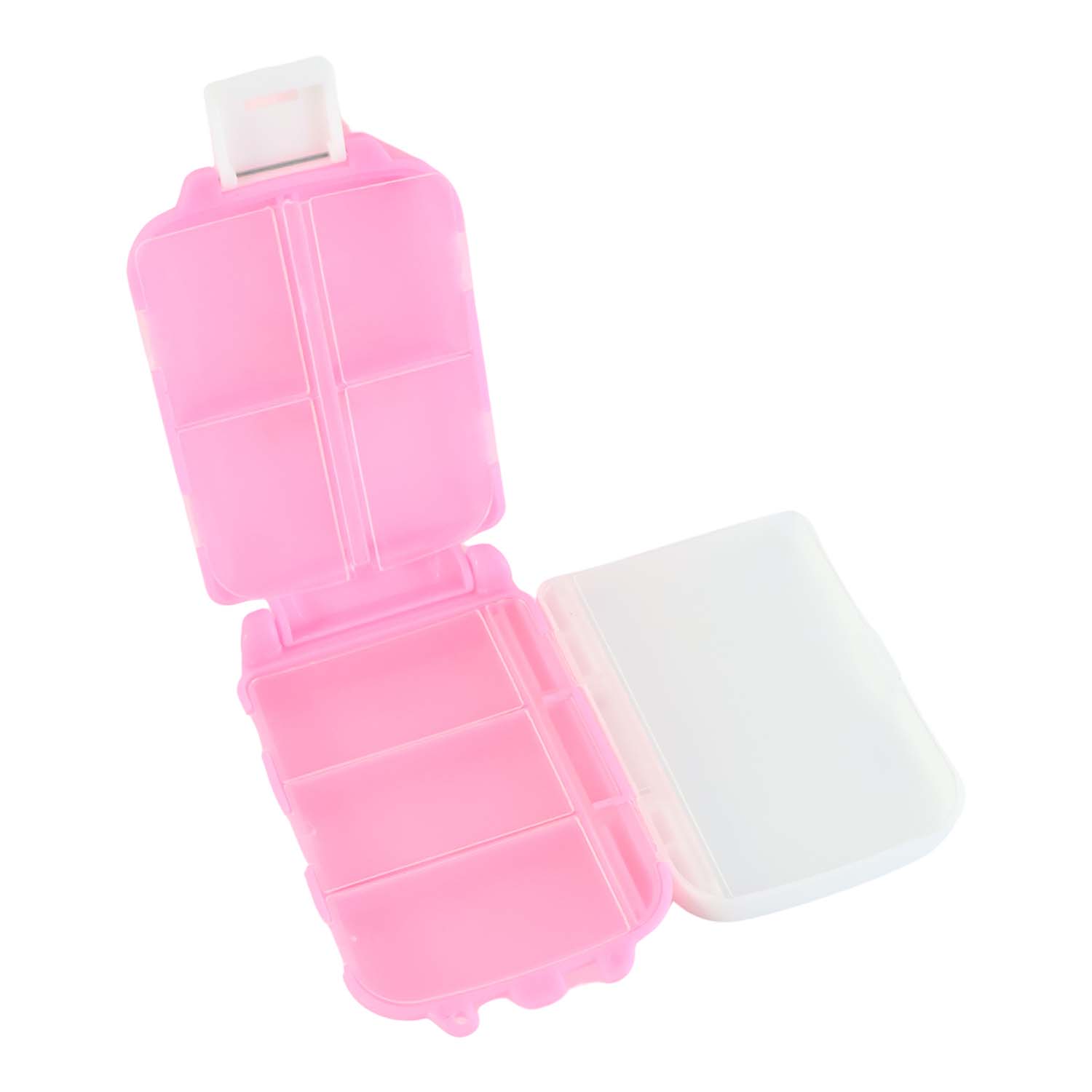 Portable Pink Dual-Sided Pill Organizer Box – 8-Compartment Pocket Medicine Case with Secure Snap Locks – Moisture-Resistant, BPA-Free Plastic Travel Storage for Daily Vitamins, Tablets and Small Essentials