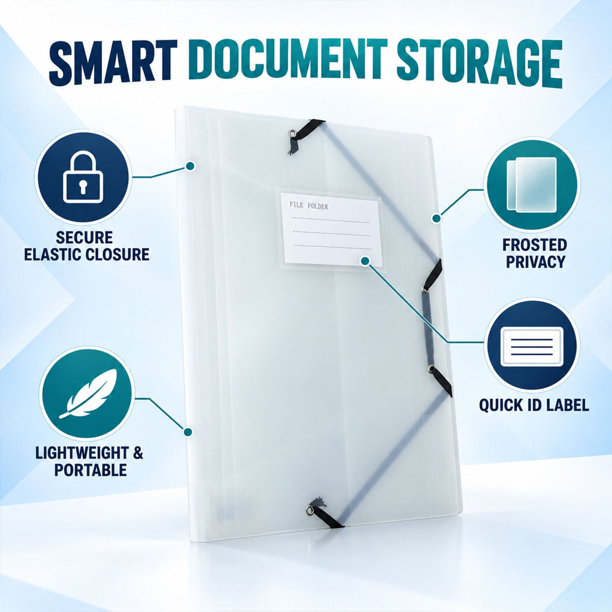 Transparent Plastic Document File Folder with Elastic Band Closure, Frosted Paper Organizer with Interior Pockets and Label Card Document Storage