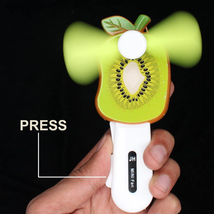 Mini Hand Pressure Fruit-Shaped Fan for Kids – Portable USB Rechargeable Cooling Fan for Summer, Travel and Outdoor Activities – Cute Fruit Designs (1 Pc / Mix Design)