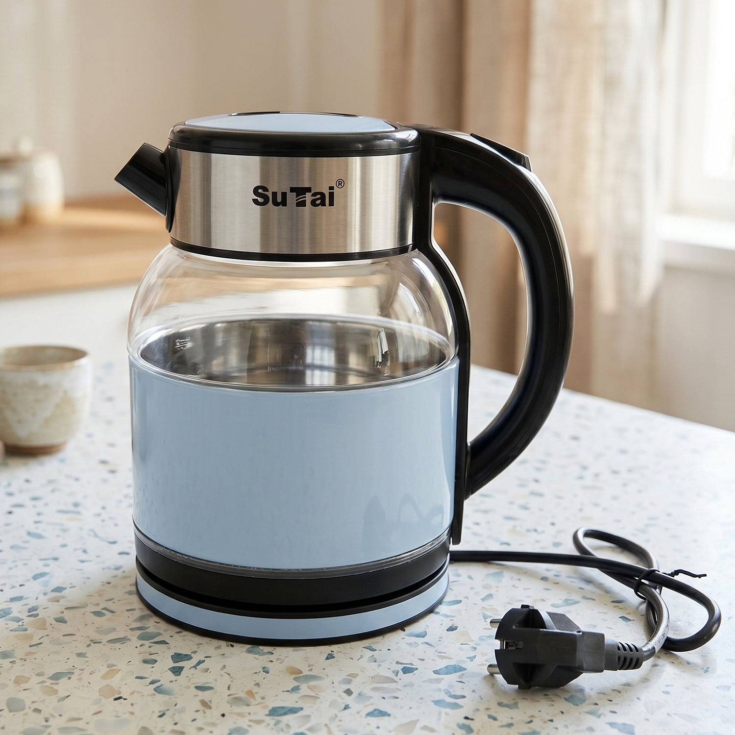 Electric Glass Kettle 2 Litre Transparent Glass Body Stainless Steel Water Boiler with 360 Degree Swivel Base for Tea, Coffee, Milk and Hot Water (1 Pc)