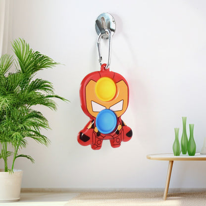 Superhero Iron Man Style Pop It Keychain Fidget Toy – Portable Silicone Bubble Stress Relief Key Ring for Kids and Adults (1 Pc)