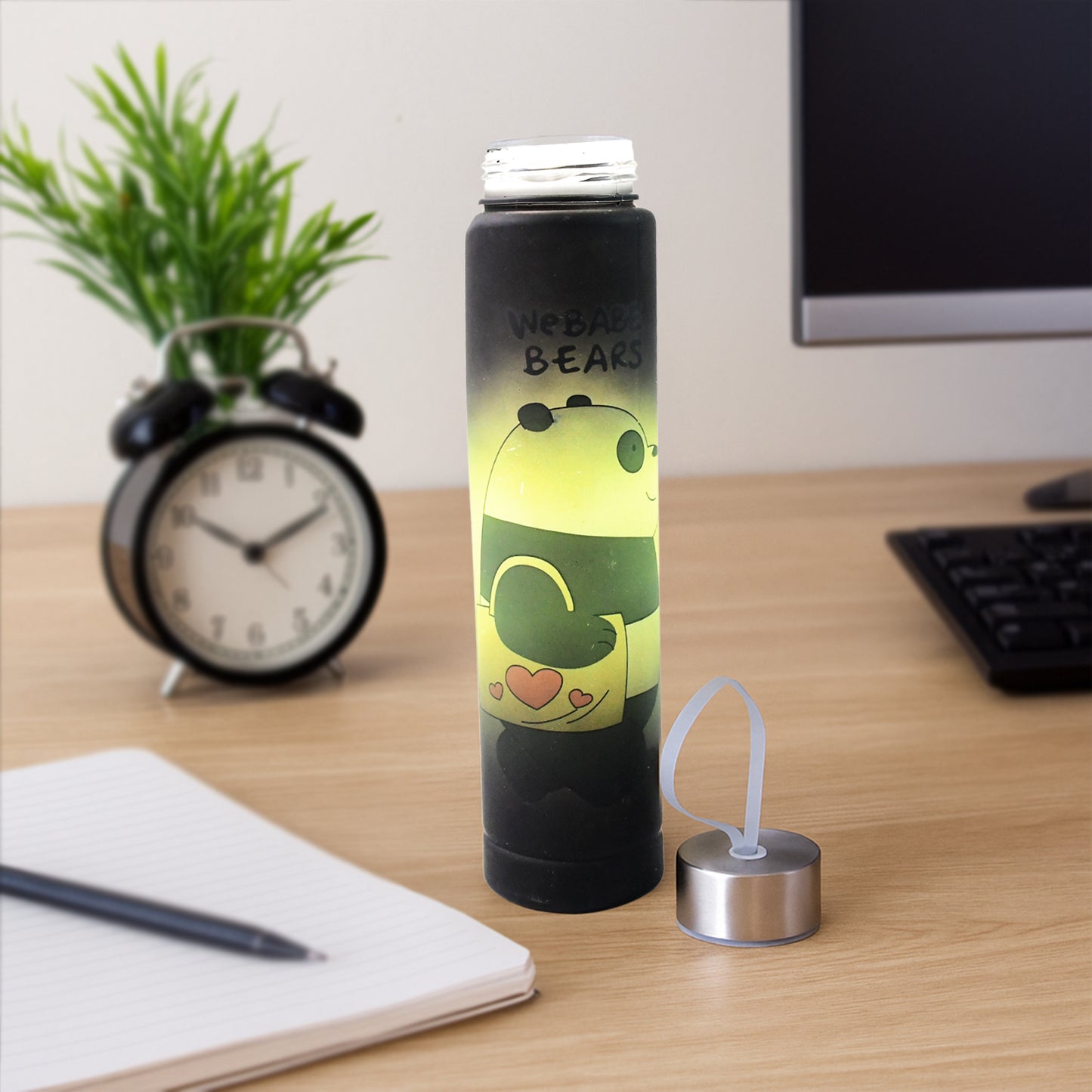 300 ML Cute Cartoon Printed Plastic Water Bottle with Leakproof Stainless Steel Cap and Carry Strap – Portable Reusable Travel, School, Office and Home Use Bottle (1 Pc)
