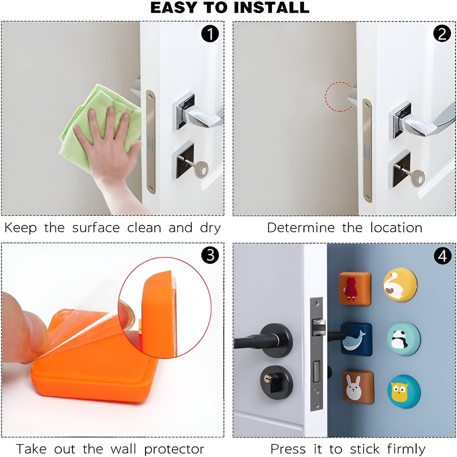 Cute Cartoon & Fruit Design Wall Door Stopper Bumper – Self Adhesive Shock Absorber Guard to Protect Wall from Door Handle Impact for Home, Bedroom, Kids Room & Office (1 Pc, Mix Design)