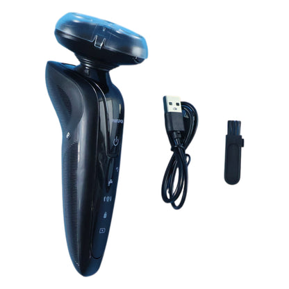 Rechargeable Electric Rotary Shaver Trimmer for Men – Cordless 3D Floating Head Beard Trimmer with USB Charging Cable and Cleaning Brush for Smooth Wet and Dry Shaving (1 Set)