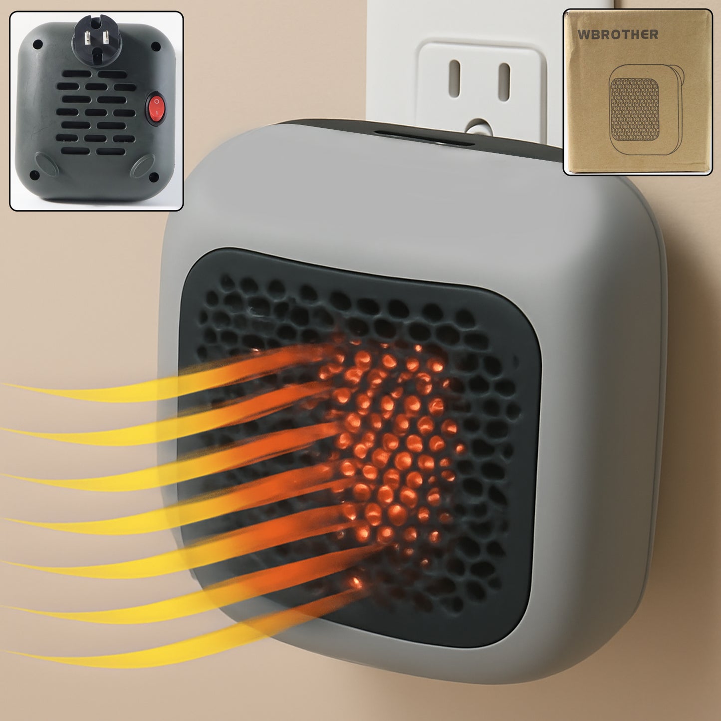 Premium 600W Wall-Mounted Plug-In Room Heater With Converter | Compact Electric Mini Heater (1 Pc)