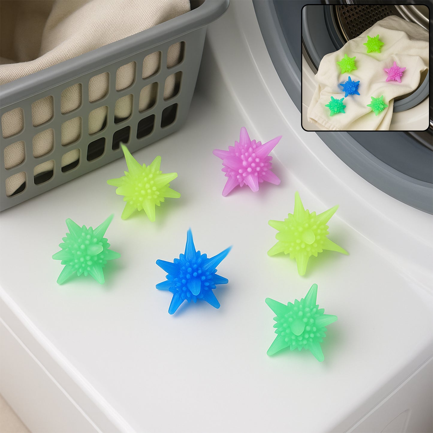 6 Piece Washing Machine Laundry Balls – Reusable Anti-Lint, Anti-Tangle and Fabric-Friendly Spiky Dryer Balls for Front Load and Top Load Washing Machines
