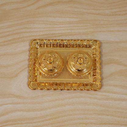 Golden Floral Kumkum Holder Square Metal Double Compartment Pooja Box for Kumkum Haldi Roli Chandan and Akshat (1 Pc)