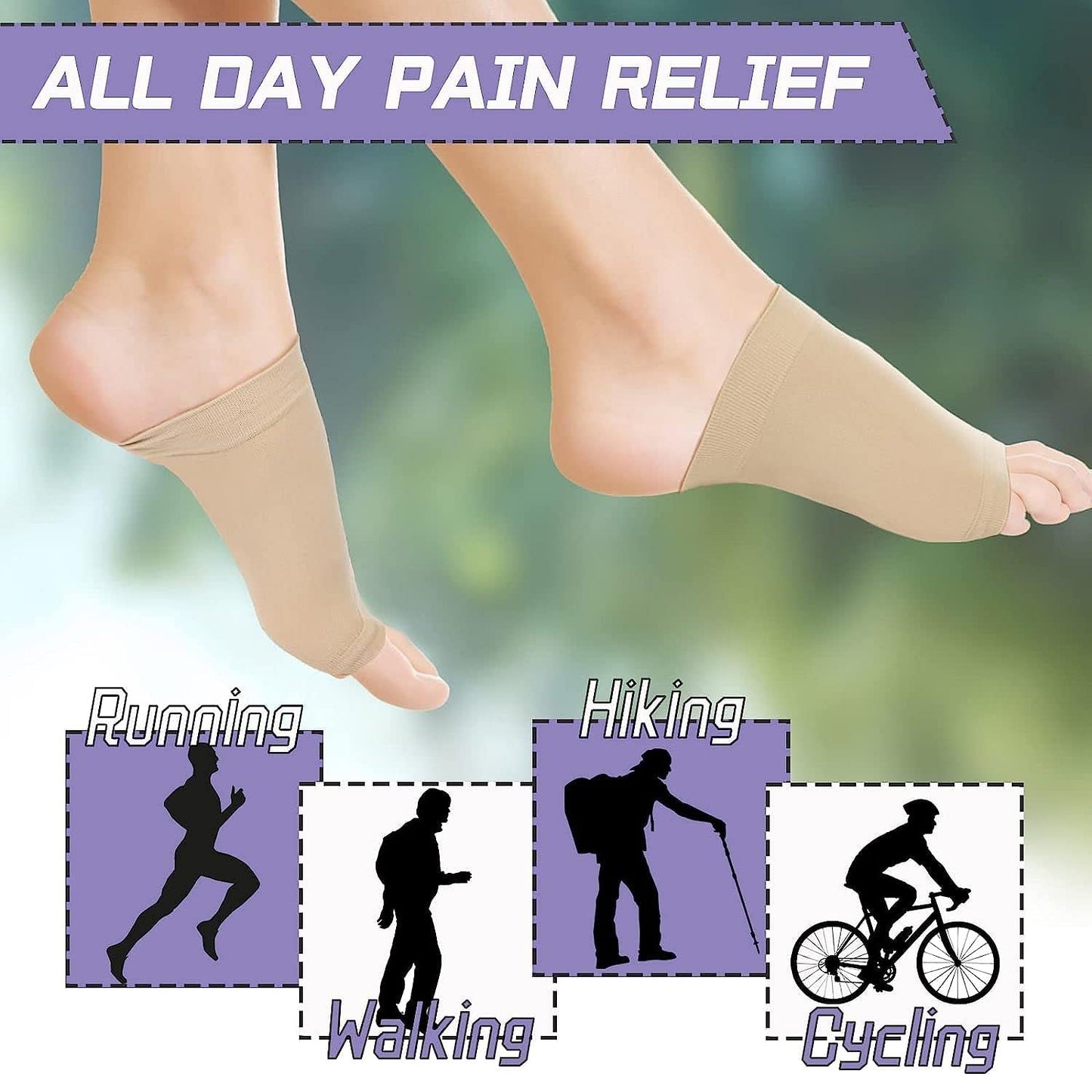 Foot Arch Support Sleeves for Men and Women – Plantar Fasciitis Compression Cushions for Flat Feet and Foot Pain Relief (1 Pair)
