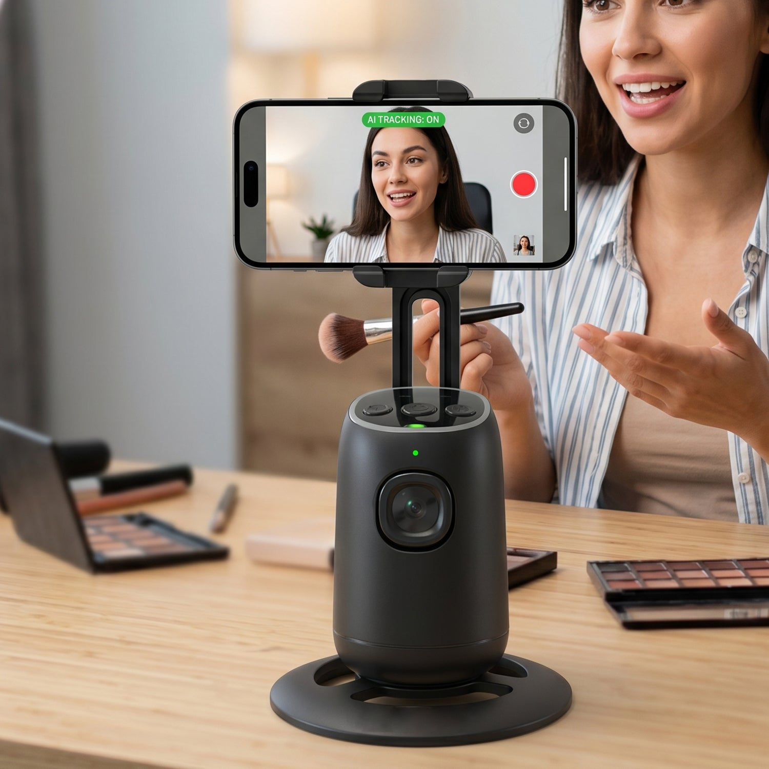 Smart AI Auto Face Tracking Mobile Holder Stand 360 Degree Rotating Phone Holder for Video Recording, Live Streaming and Content Creation (1 Pc)