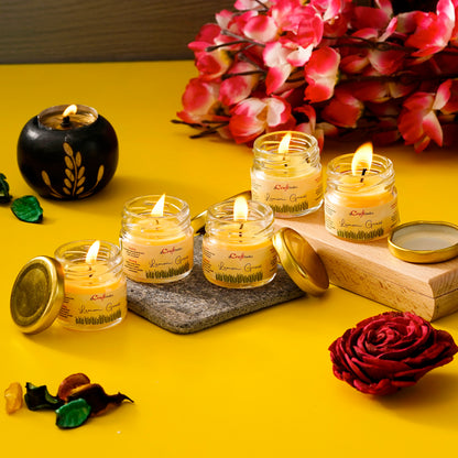 eCraftIndia Lemongrass Scented Mini Jar Candles – Pack of 5 | Aromatherapy Candles