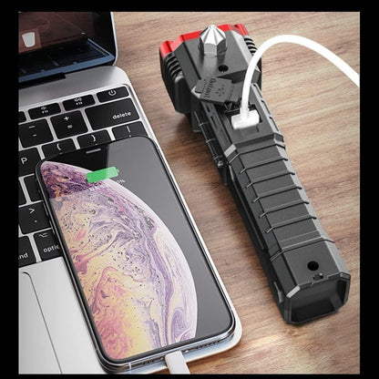 Multifunctional Work Portable LED Flashlight – Rechargeable Torch with Power Bank, Safety Hammer &amp; 4 Modes