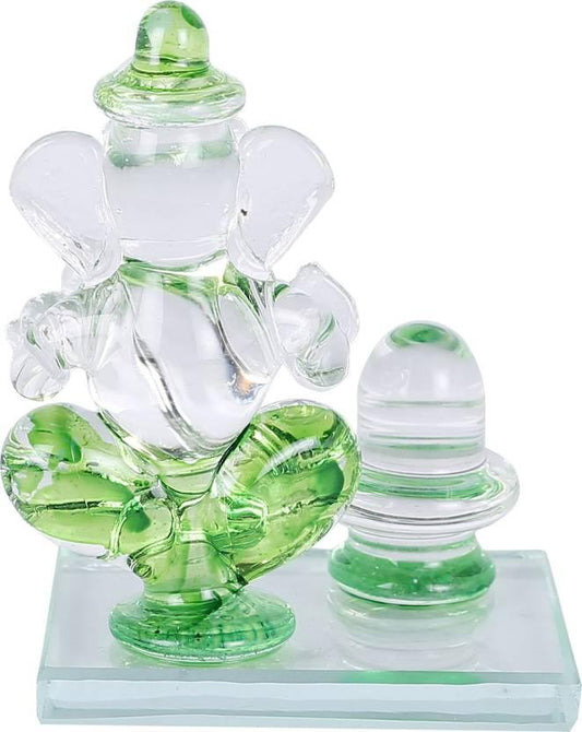 Twin Side Facing Ganesh Decorative Showpiece with Shivling Design | Crystal Multicolor – 6.5 cm