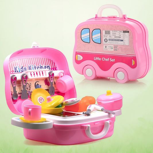 Kids Pretend Play Kitchen Set with Portable Suitcase 23 Pcs Cooking Role Play Toy Set for Kids Pack of 1