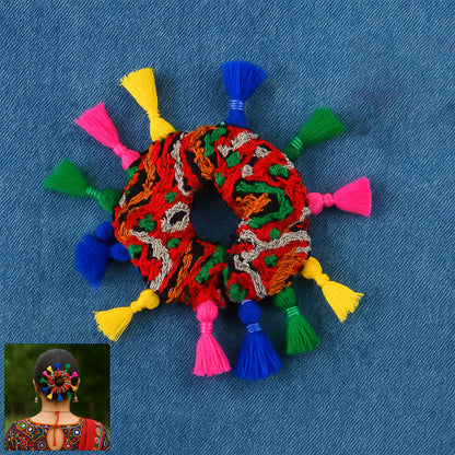 Traditional Multicolor Navratri Hair Bun Juda Accessory with Tassels – Ethnic Hair Scrunchie for Women and Girls