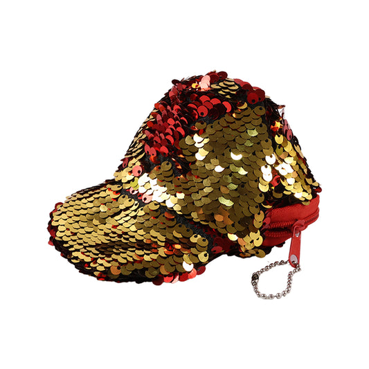 Stylish Sequin Mini Cap-Shaped Coin Purse – Glitter Pouch with Zipper & Keychain (1 Pc)