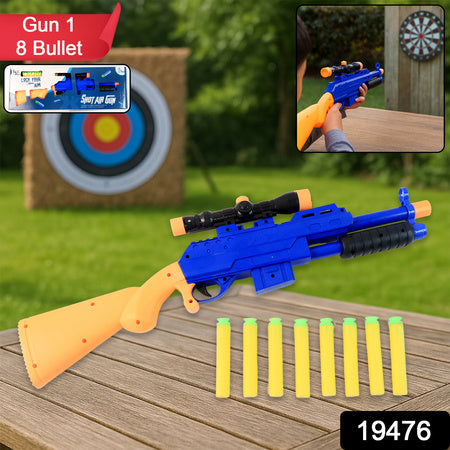 Shot Air Gun Toy with Scope and 8 Soft Foam Bullets – Manual Pump Action Rifle Blaster for Kids Indoor and Outdoor Target Practice (1 Set)