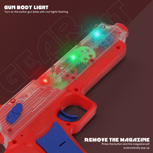 Transparent Gear Simulation Toy Gun for Kids with Rotating Gears, Flashing Lights and Music