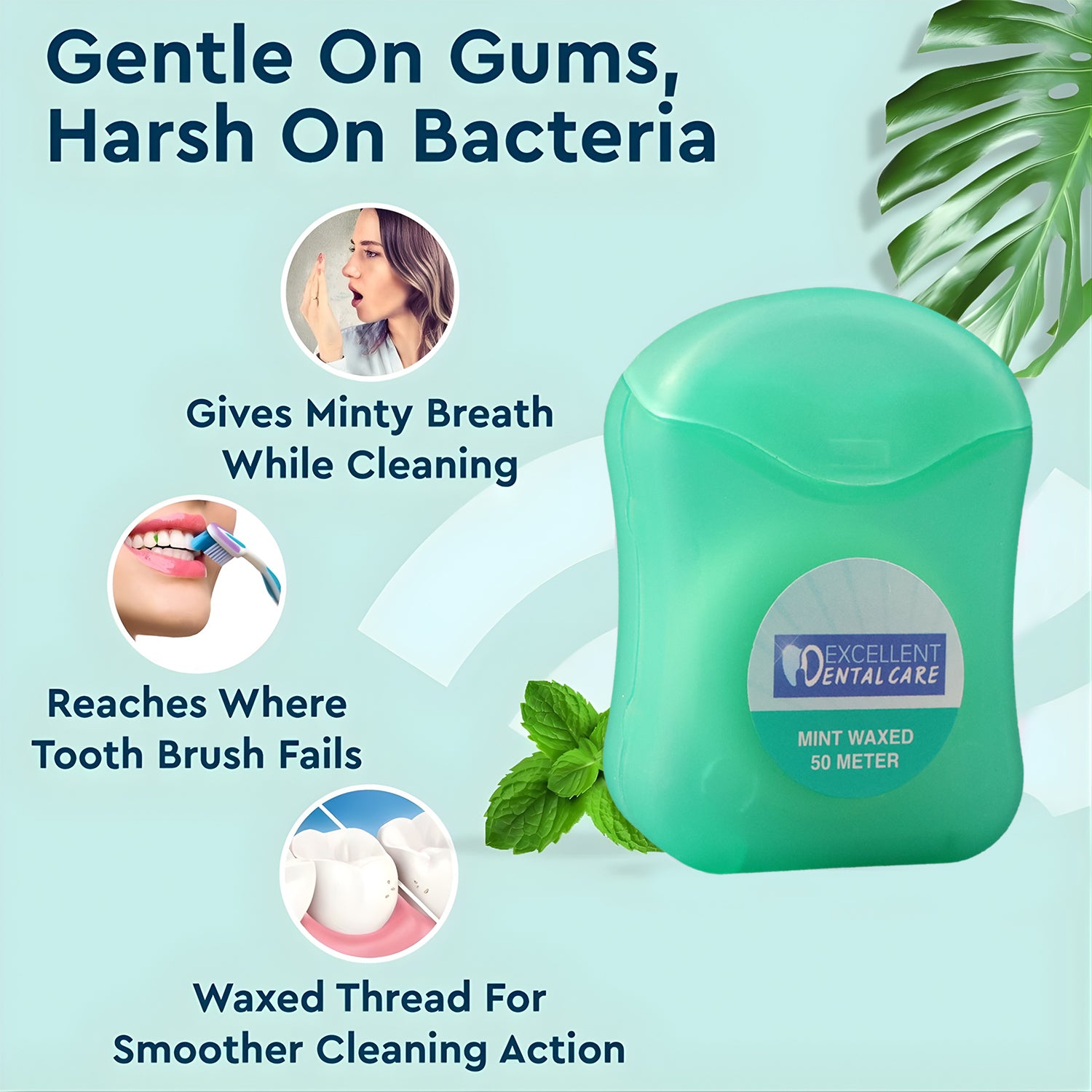 Mint Waxed Dental Floss – 50 Meter Oral Care Thread for Deep Cleaning Between Teeth, Fresh Breath and Healthy Gums (1 Pc)