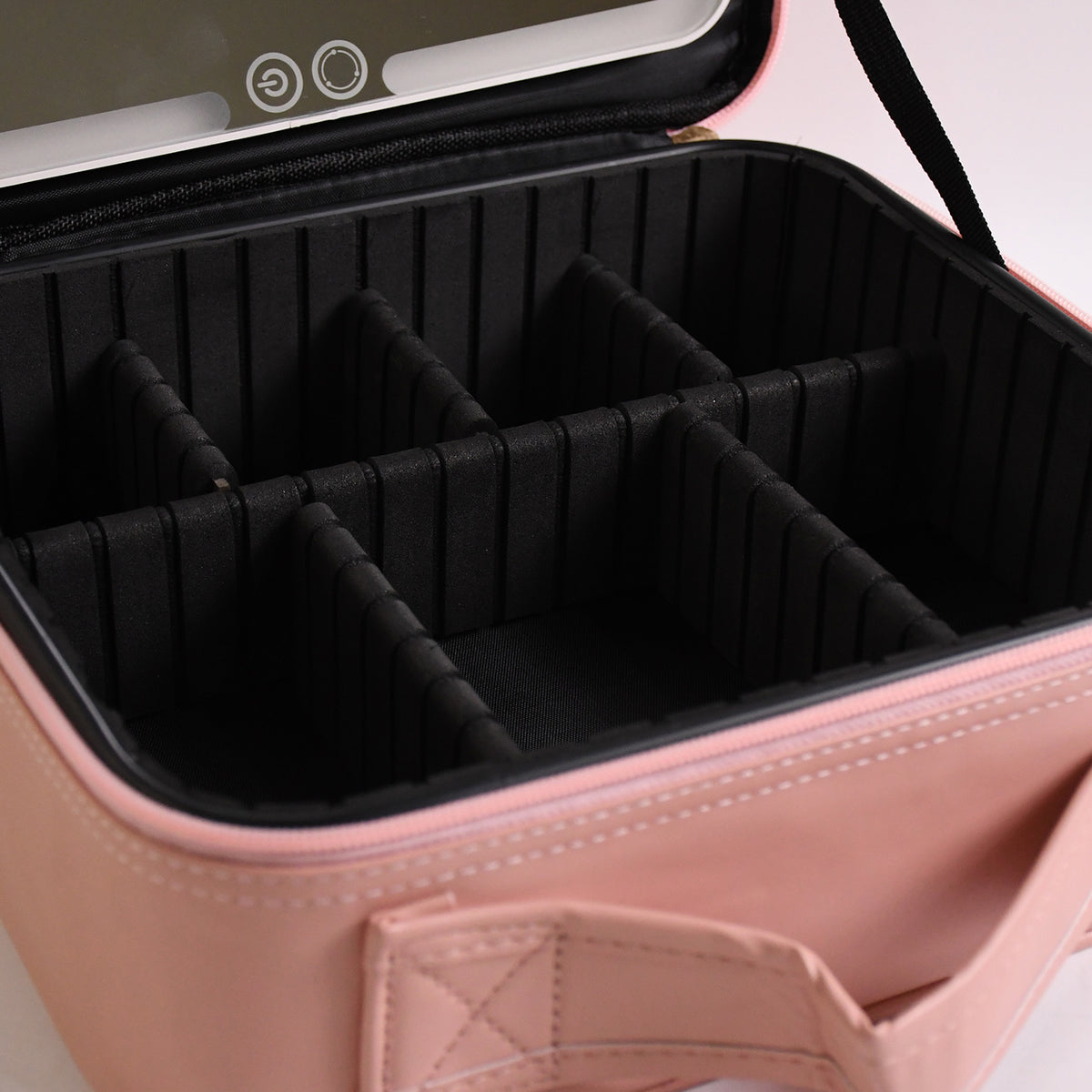 Premium LED Light Makeup Organizer Box with Touch Sensor Mirror USB Rechargeable Cosmetic Storage Case Adjustable Compartments Travel Makeup Bag with Brush Pouch (1 Pc)