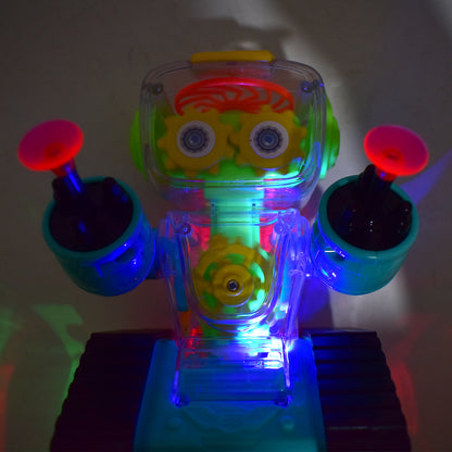 Gear Robot Car for Kids, Transparent Electric Robot with Realistic Sound &amp; Light, Bump &amp; Go Automatic Toy Robot