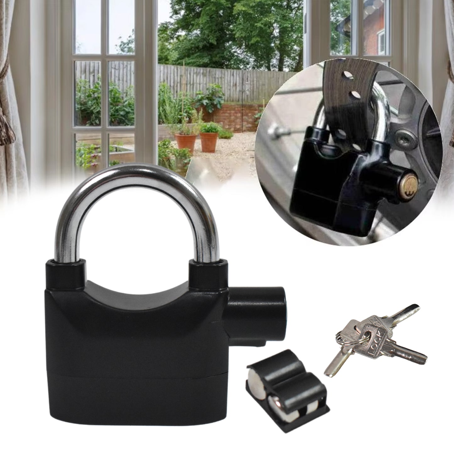 Anti Theft Siren Alarm Padlock Waterproof Security Lock with Loud Alarm and 3 Keys for Bike, Gate, Garage, Shutter and Toolbox (1 Set)