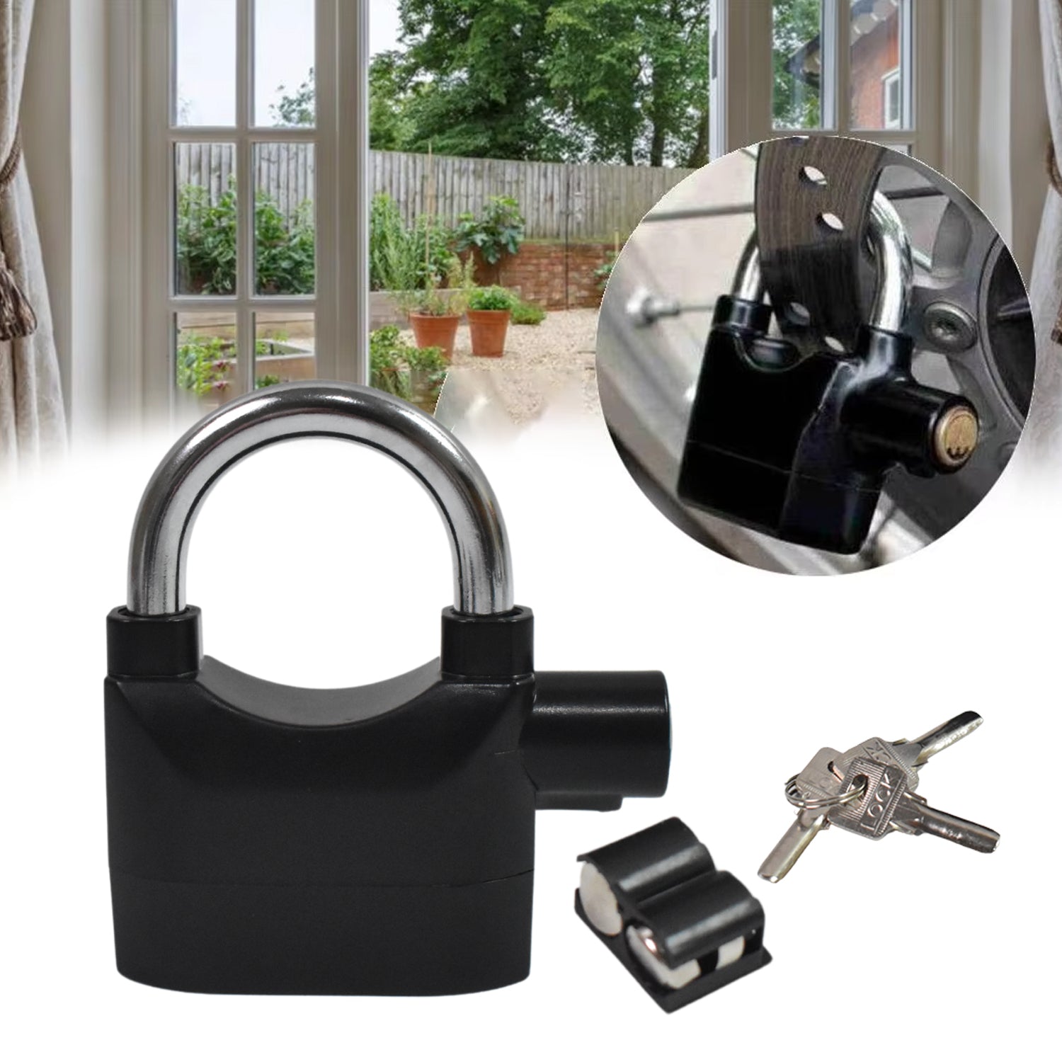 Anti Theft Siren Alarm Padlock Waterproof Security Lock with Loud Alarm and 3 Keys for Bike, Gate, Garage, Shutter and Toolbox (1 Set)