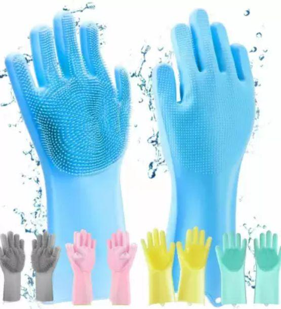 Magic Silicon Cleaning Hand Gloves | Heat-Resistant, Multipurpose 1 Pair (Multicolor, Free Size)
