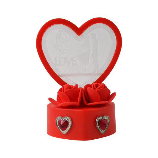 Heart-shaped Love Couple Decorative Showpiece with Red Rose Base &amp; Crystal Heart Embellishments | Gift-Ready | 1 Pc (Battery Not Included)