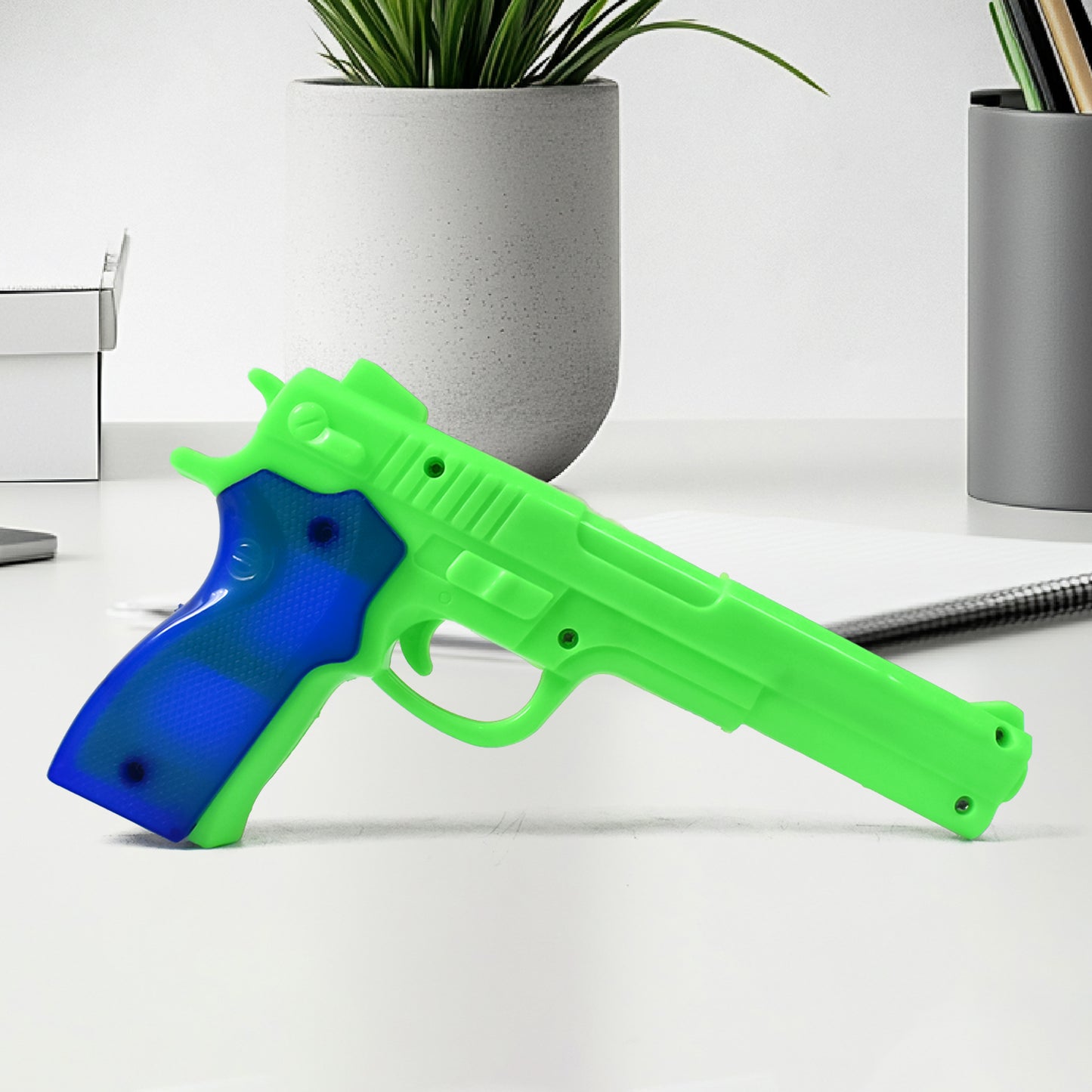 Medium Plastic Manual Toy Pistol Gun with 5 Soft Suction Dart Bullets for Kids – Safe Target Shooting Toy Set (1 Set)