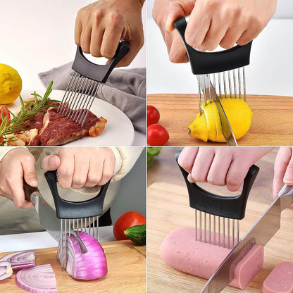 Stainless Steel Onion Cutter Vegetable Slicer Holder Tool (1 Pc)
