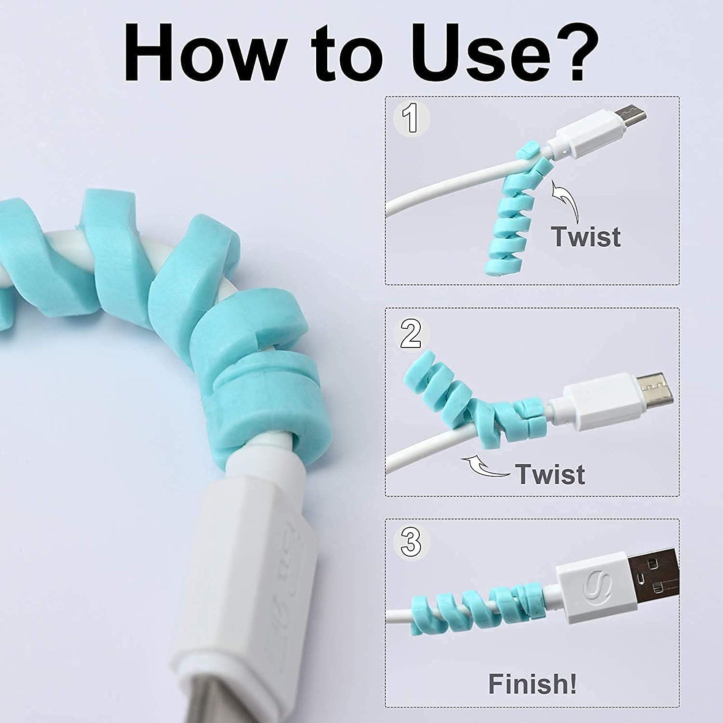 Spiral Charger Spring Cable Protector Silicone Data Cable Saver Flexible Strain Relief Sleeve for Mobile Chargers USB Cables Earphones Mouse and Laptop Cords (Pack of 4)