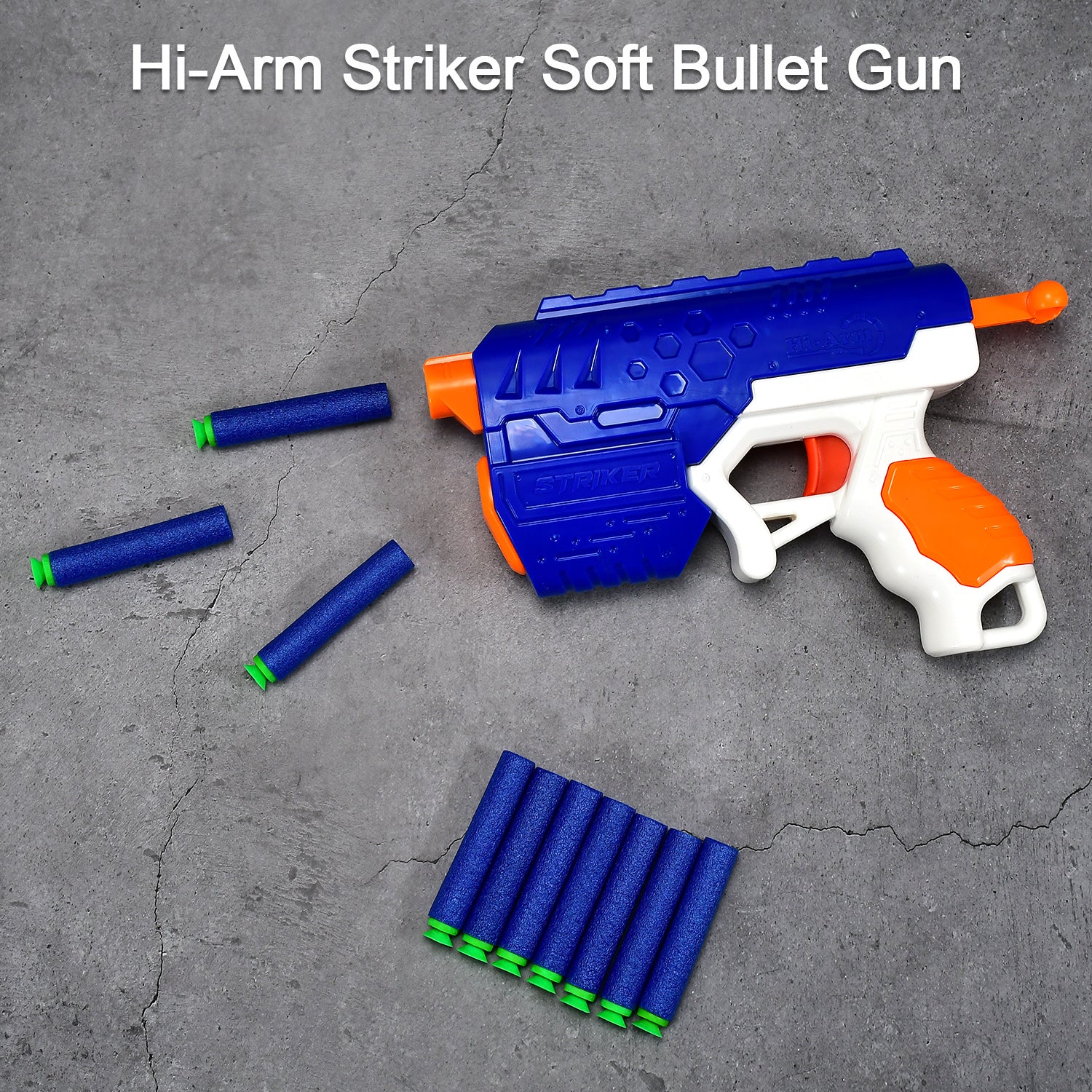 Hi-Arm Toy Gun with 10 Foam Suction Bullets – ABS Plastic Target Shooting Toy with Easy Pull-Back Action for Kids (Made in India)