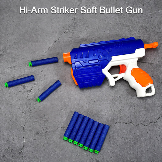 Hi-Arm Toy Gun with 10 Foam Suction Bullets – ABS Plastic Target Shooting Toy with Easy Pull-Back Action for Kids (Made in India)