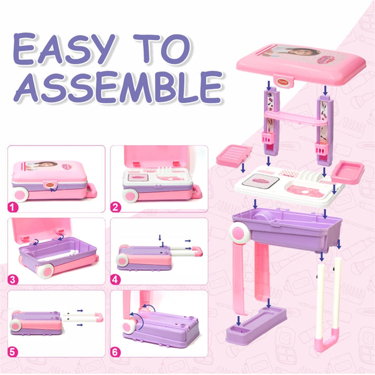 Big Beauty Set Trolley Suitcase on Wheels 3 in 1 Pretend Makeup Vanity Play Set with 25 Accessories for Girls 3+ Years BIS Approved (1 Set)