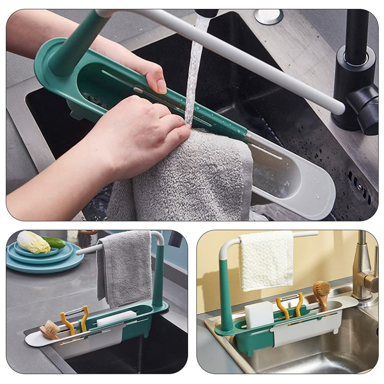 Expandable Kitchen Sink Drying Basket Rack Adjustable Drain Storage Organizer for Sponge, Soap, Brush and Dishwashing Essentials (1 Pc)