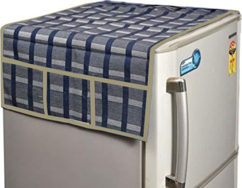 Decorative Refrigerator Top Cover Waterproof Fridge Mat with Storage Pockets Dust Proof PVC Fridge Cover (1 Pc)